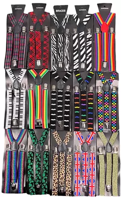 Unisex Mens Womens Fancy Dress Formal Funky Patterned Suspender Trouser Braces • £3.99