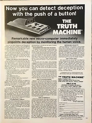 PRINT AD 1979 Telestar The Truth Machine Lie Detector Electronic Micro-Computer • £11.35