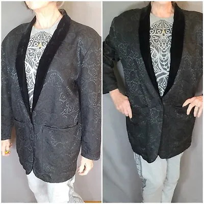 VTG 80s SHELLI SEGAL Oversized BLACK PAISLEY BROCADE EVENING JACKET Leo Brand • $37