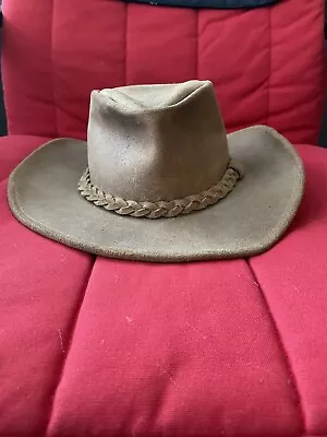 Vintage The Aussie Hat Minnetonka Mens Brown Genuine Leather Outback Style Small • $34.99