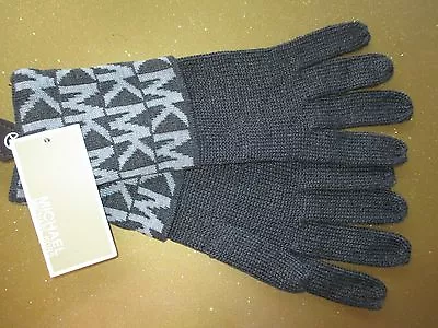 NWT Michael Kors Signature Gloves S M L OSFA $42 Retail New Lt Grey On Dark Grey • $26.99