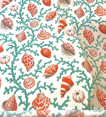 72 Yards Kaufmann Sea Shell Branch Printed Poly Outdoor Fabric In Coral -Lot • $197.99