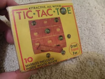 Vintage Wood Tic-Tac-Toe Travel Game With Marble Storage And Original Box • $9.99