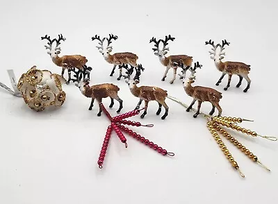 Vintage Christmas Mercury Glass Picks Gold Sugar Bells & Plastic Miniature Deer • $30