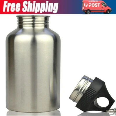 2L Stainless Steel Large Mouth Water Drink Bottle Kettle Cycling Gym Big Bottle • $27.99