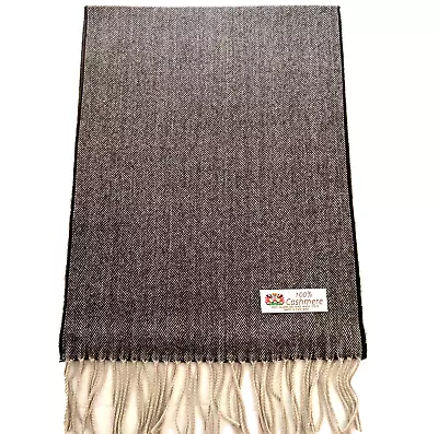 Men's 100% CASHMERE Scarf Brown / Beige Herring Bone Twill Design Soft Wool #A • $10.50