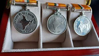 3x Indian 50th Anniversary Medals.1947-1997. In Cherry Finish Display Case. • £50
