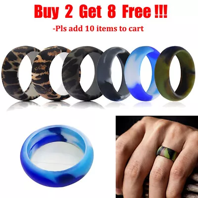 1Pc Camouflage Silicone Wedding Rings Rubber Promise Bands 8mm Width For Men • $5.99