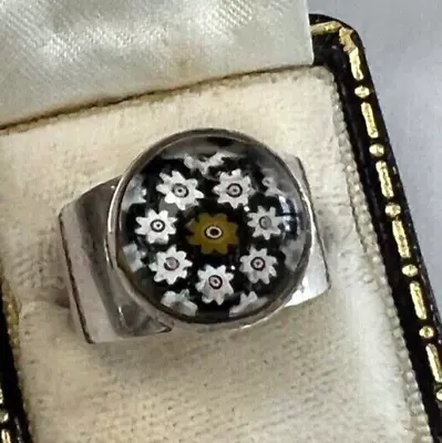 Vintage Solid Silver Hallmarked Millefiori Ring Size P  10.3grams Caithness • £65