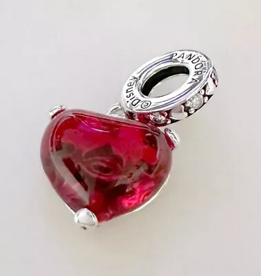 New Pandora Disney Mickey & Minnie Mouse Kiss Red Murano Glass Dangle 792522C01 • $72