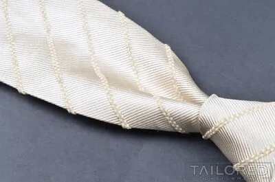 ETRO Beige Twil Striped Embroided Silk Cotton Mens Luxury Tie - 3.50  • $29