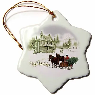 3dRose Horse Drawn Sleigh Carrying Christmas Tree To The House 3 Inch Snowflake • $14.99