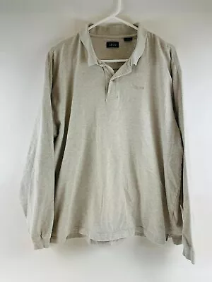 IZOD Polo Shirt Men's Size XL Tan 1/4 Button Up Long Sleeve Embroidered Logo • $16.24