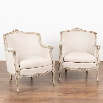 Pair Gustavian Style White Arm Chairs Sweden Circa 1940 • $3150