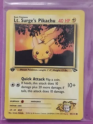 Pokemon Cards LT SURGE'S PIKACHU 1st Edition GYM CHALLENGE  -  84/132 MINT • $20