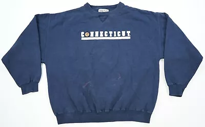 Rare VTG TIME OUT Connecticut UConn Huskies Basketball Sweatshirt 90s Navy SZ XL • $24.99