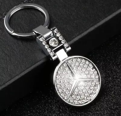 Mercedes Benz Metal Chrome Emblem Jewel Style Keychain Key Fob Ring Diamonds  • $119.88