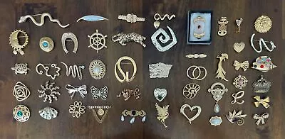 Huge Lot Of Vintage To Modern Gold Tone Pin Brooch Collection Some Signed • $189.99