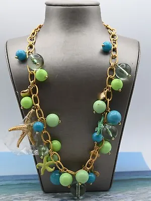 Bubble J Crew Chunky Starfish Green Blue Chunky Charm 29  Gold Tone Adj Necklace • $39.95