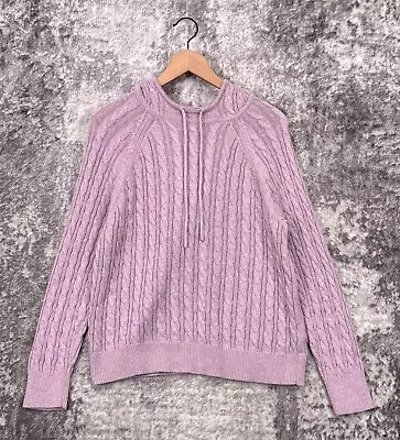J Crew Sweater Medium Womens Cable Knit Hoodie Cotton Cashmere Pink Purple • $49.99