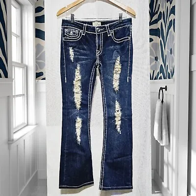 NEW La Idol Jeans Crystal Studs Thick Stitch Denim Women's Boot Cut Size 3 • $18