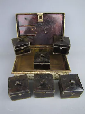 Vintage Kreamer Metal Spice Lock Box 6 Spice Tins And Old Spices Kitchen Rustic • $65