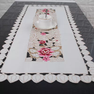 Embroidered Lace Table Runner Floral Placemat Doily Dining Table Cover Decor • £6.47