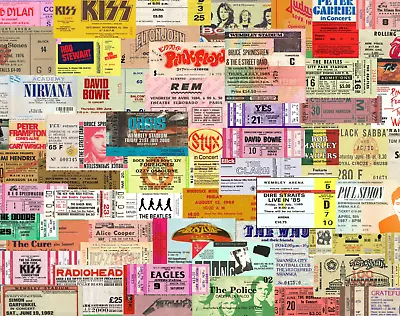 25/50 Rock Tickets Sticker Pack - Waterproof Vinyl - Beatles Springsteen Doors • $8.95