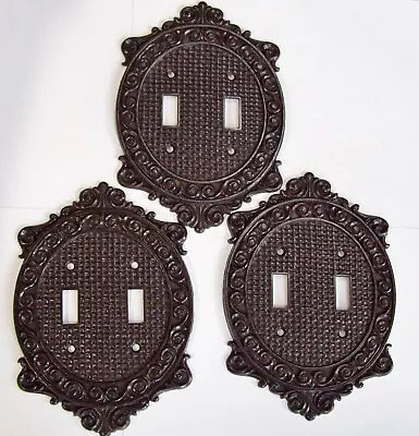 Lot Of 3 Vintage Trine Switch Plate Covers - Woven Look Lg Oval W Curved Border • $9.95