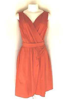 $45 • Buy Minx By Eva Lutz Coral Orange V Neck Belted Designer Dress Size 36 / 6 NWOT