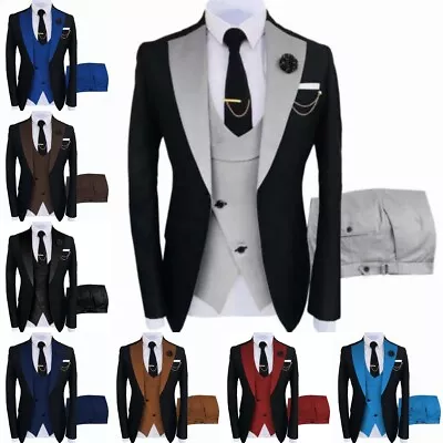 Men's Suits Wedding 3 Piece  Blazer+Vest+Pants Slim Fit Groomsmen Bestman Tuxedo • $62.97