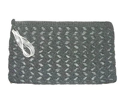 Vtg Vintage Black Crochet Cord Rectangular Purse Clutch W/Twisted Zipper Pull • $21.24