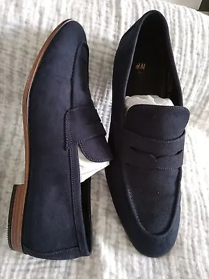 H&M Mens Blue Faux Suede Loafers Slip On Mens Shoes 10 • $14