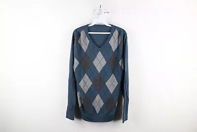 Vtg 90s Streetwear Mens Medium Lightweight Knit Argyle Diamond V-Neck Sweater • $39.95