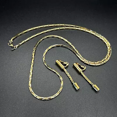 Vintage MONET Gold Tone NECKLACE & Clip On EARRINGS SET SIGNED 32 L • $23.99