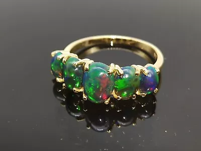 Black Fire Opal Ring Welo Black Opal Ring Women Natural Black Opal Gold Ring • $58