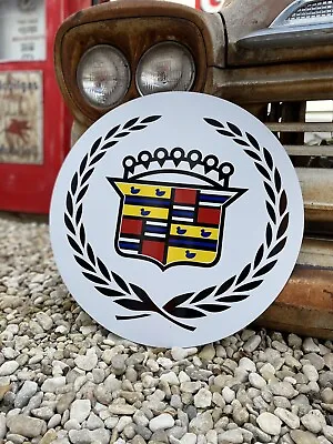 Antique Vintage Old Style Round White Cadillac Sign • $85