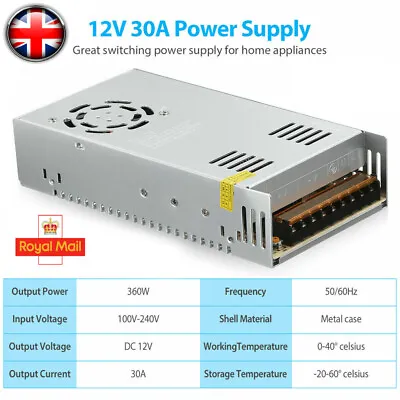 AC 100-240V To DC 12V 30A 360W Voltage Transformer Switch Power Supply Converter • £15.99