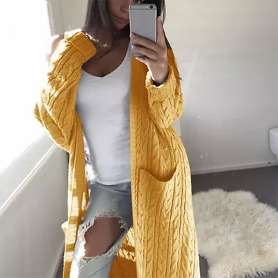 $26.31 • Buy Womens Winter Long Sweater Coat Chunky Knitted Loose Outwear Cardigan Plus Size