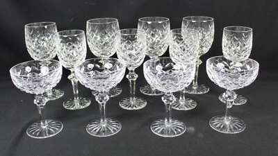 $279 • Buy 12 Waterford POWERSCOURT Crystal GOBLETS Stems WATER Wine SHERBET Signed