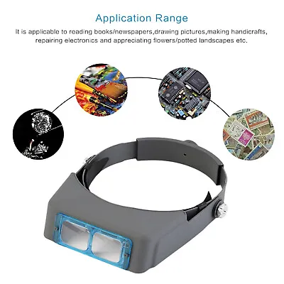 £16.99 • Buy Headband Magnifier Grey HandFree Magnifying Visor For Close Work 3 Lens 2X