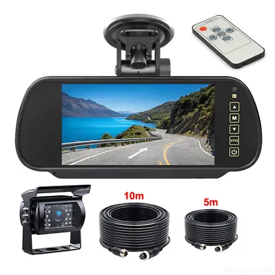 7  Rear View Mirror Monitor+HD 18 IR Reversing 4PIN CCD Camera 15m For Truck Rv • £62.99