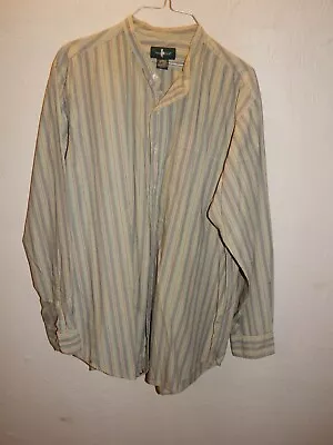 BANDED Collar Collarless Nehru Shirt Sale Men L Hunt Club Cotton Striped • $12.99