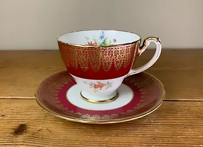 Hammersley Bone China Deep Red / Pink Floral Cup And Saucer • £8.50