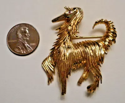 Vintage 1960s Signed Monet Gold-tone Afghan Hound Dog Brooch • $14.99