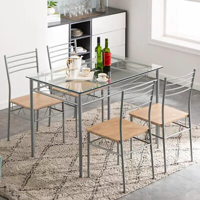 5Pcs Dining Table Set Kitchen Breakfast Furniture Glass-Top Table & 4 Chairs New • $169