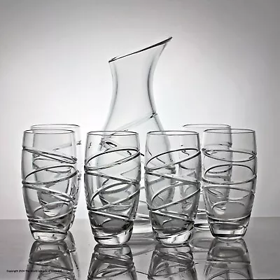 Six Jasper Conran For Waterford Aura Swirl Pattern Highball Glasses & Carafe • £195