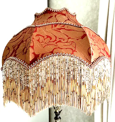 3 Victorian Downton Abbey Traditional Antique Rust Silk Bead Lampshade 16IN 40CM • £285