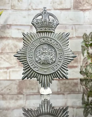 OBSOLETE Pre 1953 CAMBRIDGE BOROUGH Police Helmet Badge Plate KINGS CROWN • £125