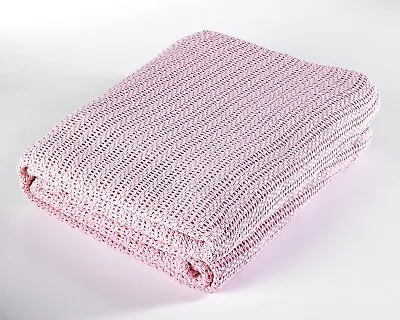 King Bed Size 100% Cotton Cellular Blanket In Pink 250cm X 230cm • £29.99